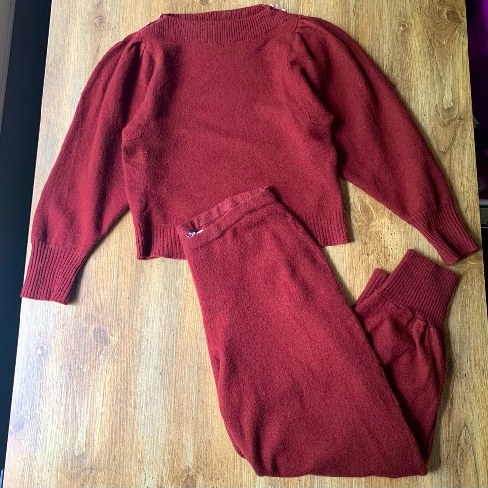 Vintage 100% Lambswool Lounge Set Burgundy Small